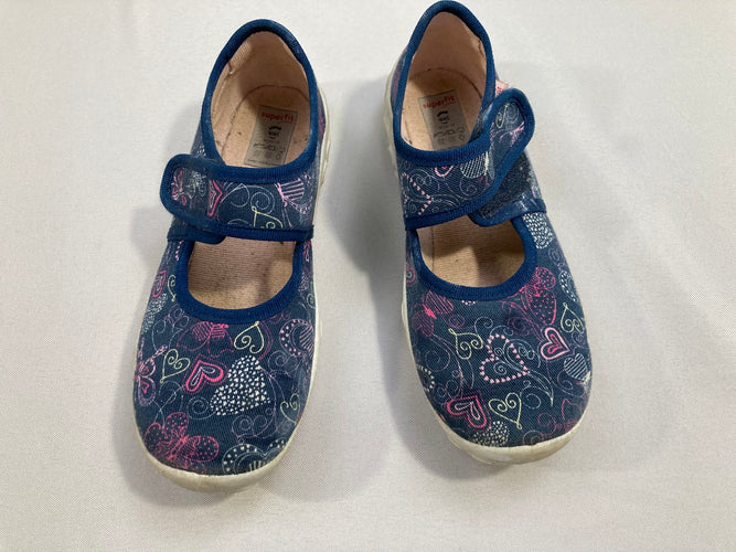 Sandales fermées  Superfit en tissus bleu marine avec motifs coeurs, ... colorés -30, moins cher chez Petit Kiwi