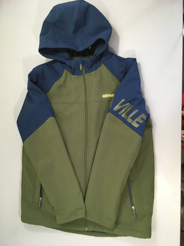 Veste zippée softshell épaisse doblé polar kaki/bleu foncé à capuche Northville, moins cher chez Petit Kiwi