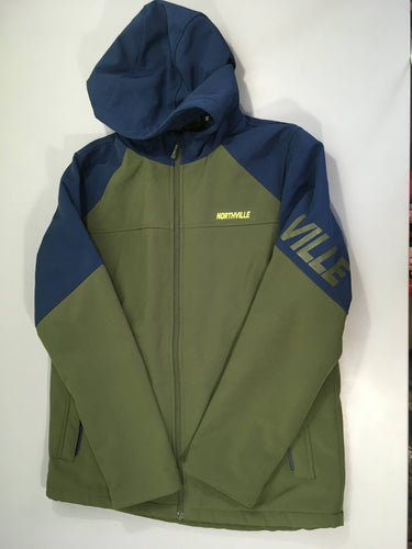 Veste zippée softshell épaisse doblé polar kaki/bleu foncé à capuche Northville, moins cher chez Petit Kiwi