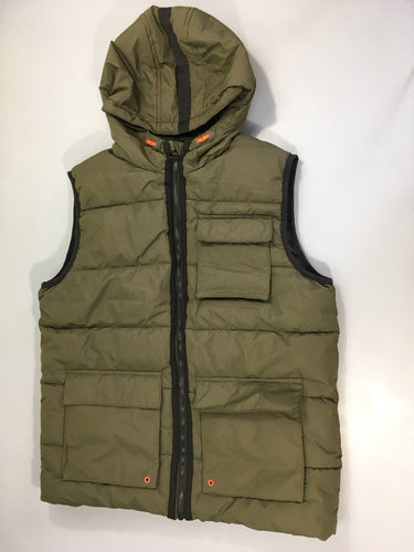 Bodywarmer kaki à capuche, moins cher chez Petit Kiwi