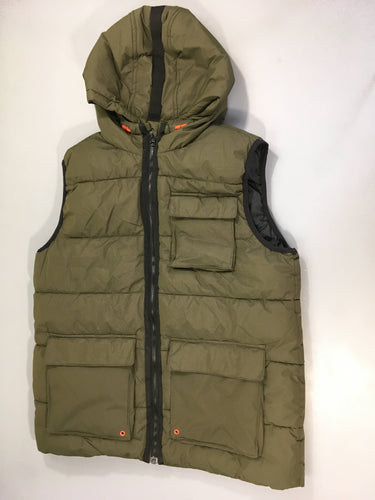 Bodywarmer kaki à capuche, moins cher chez Petit Kiwi