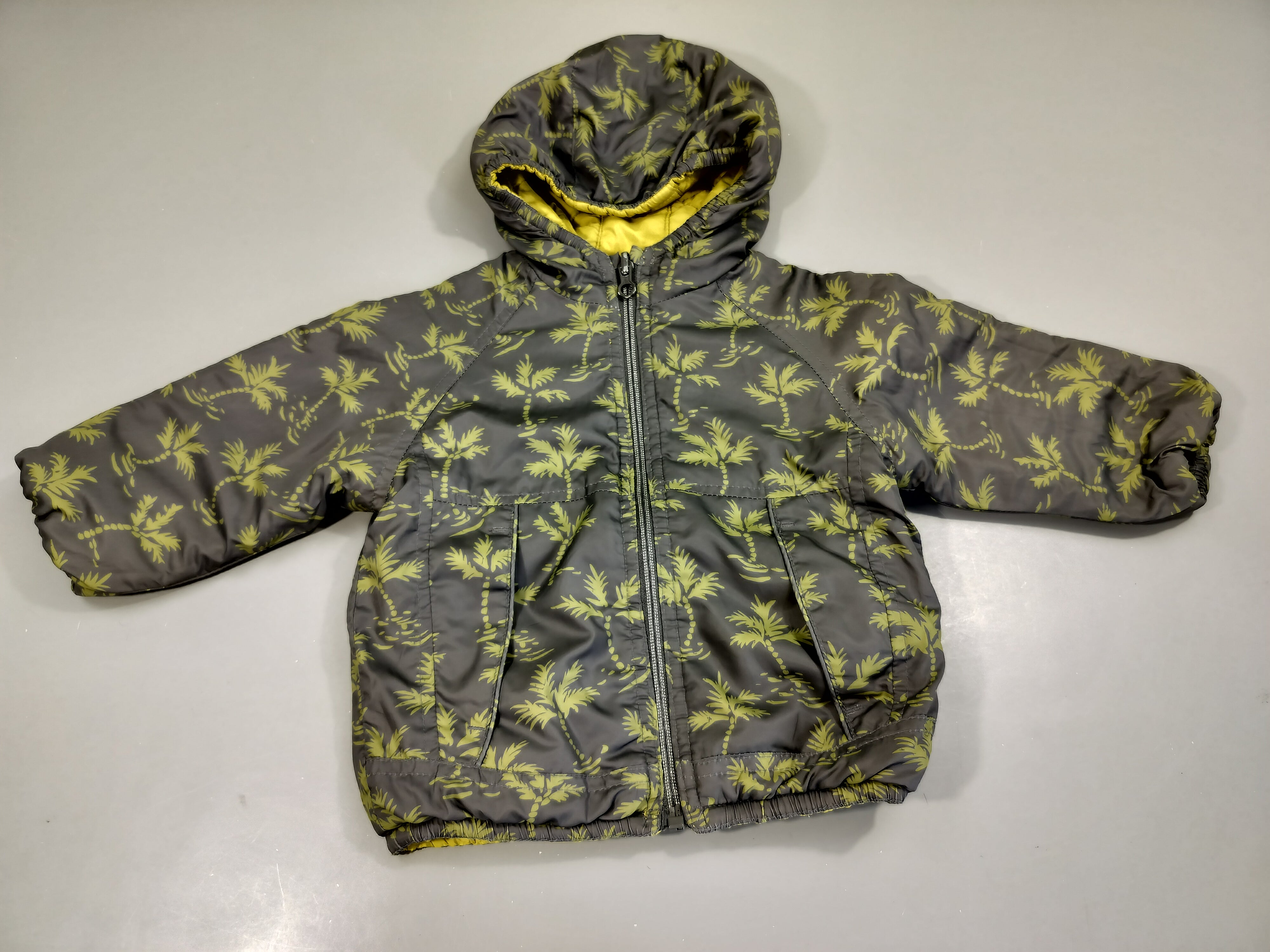 Veste zippée à capuche réversible kaki à motifs palmiers verts/ vert anis 100% polyester