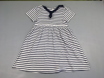 Robe m.c molleton blanc rayé bleu marine col marin, Jojo Maman Bébé