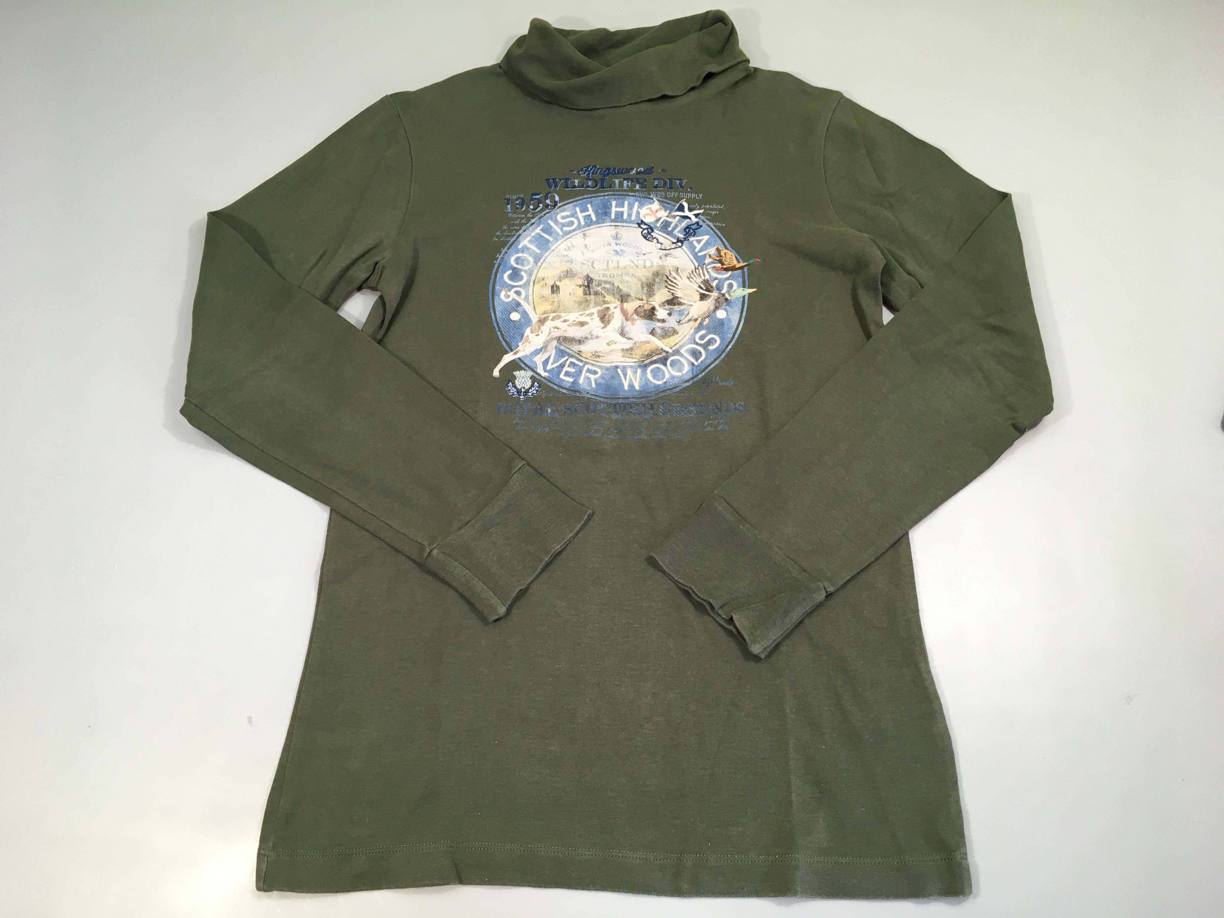 T-shirt m.l kaki col roulé animaux chasse