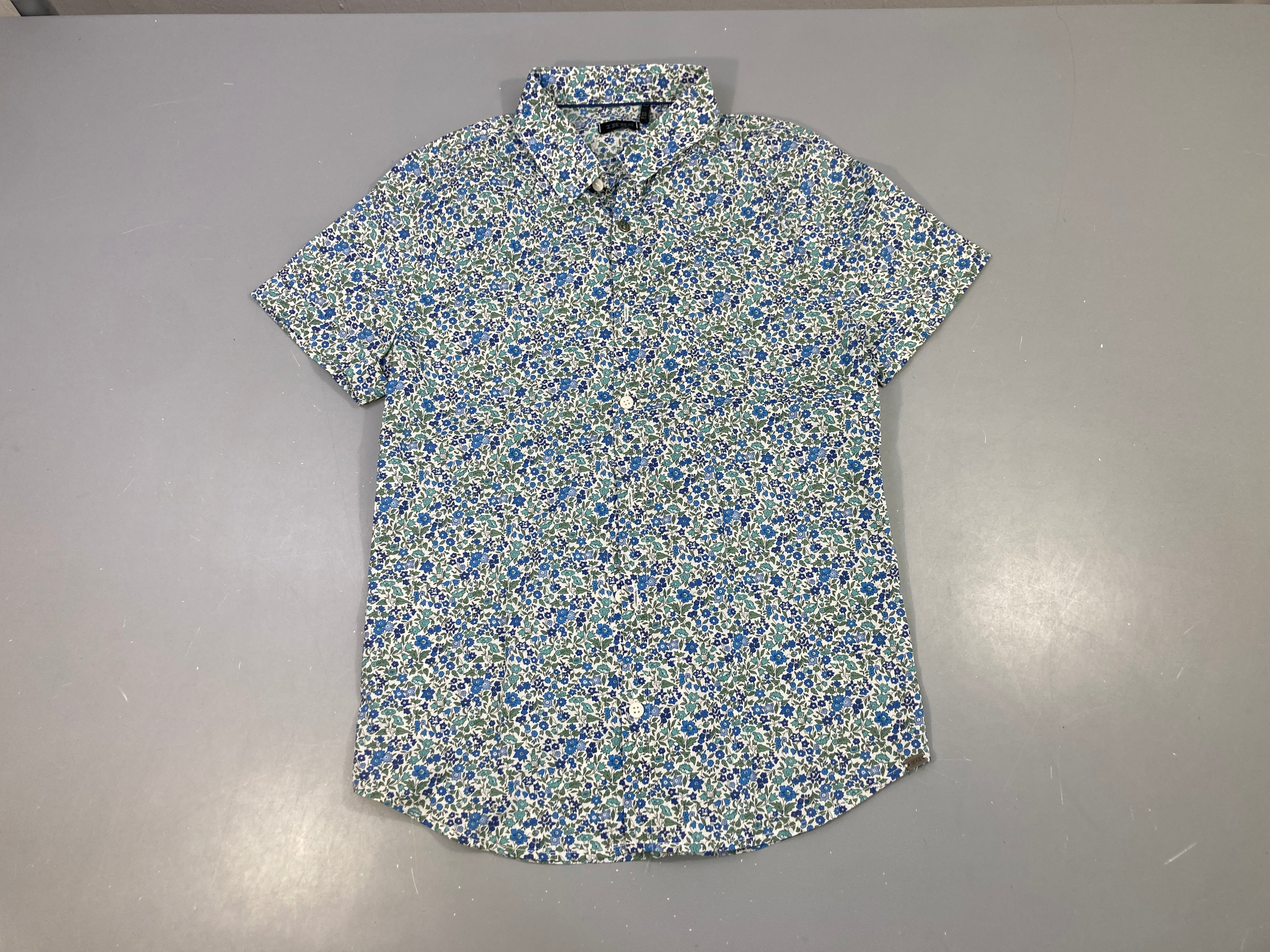 Chemise m.c fleurie liberty bleu/vert