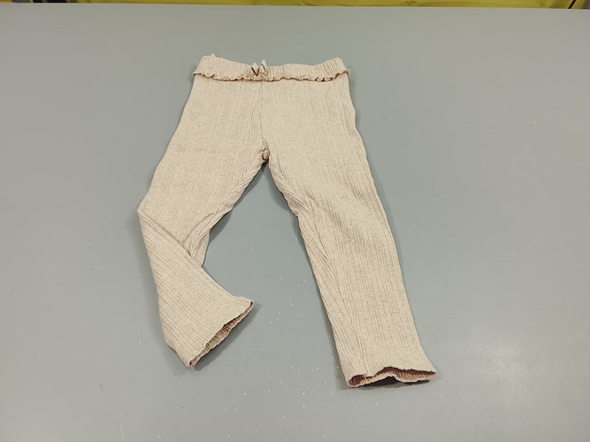Legging beige chiné côtelé, froufrou, moins cher chez Petit Kiwi
