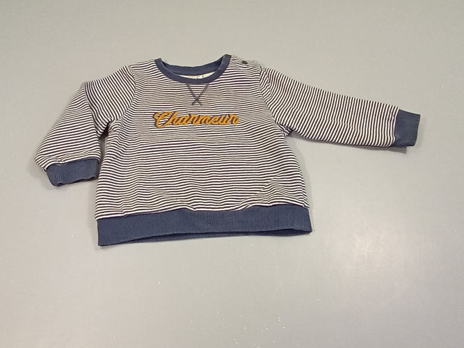 Sweat rayé bleu marine, blanc "charmeur" , intérieur doux et chaud, moins cher chez Petit Kiwi