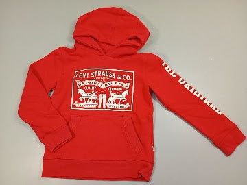 Sweat à capuche rouge  " Levis Strauss & co, ...", moins cher chez Petit Kiwi