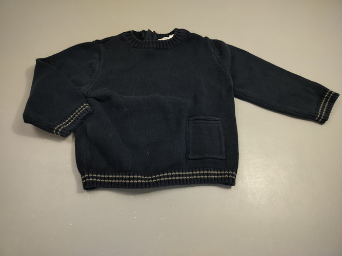 Pull ml bleu marine, petite poche sur le dessous  100% coton, moins cher chez Petit Kiwi