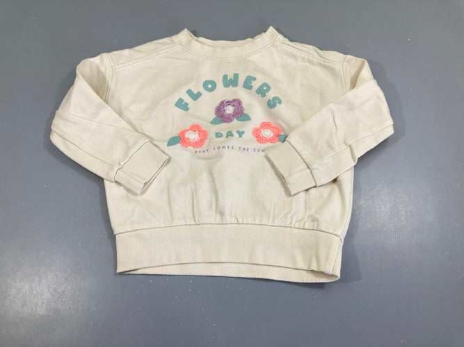 Sweat écru Flowers (brodées), moins cher chez Petit Kiwi
