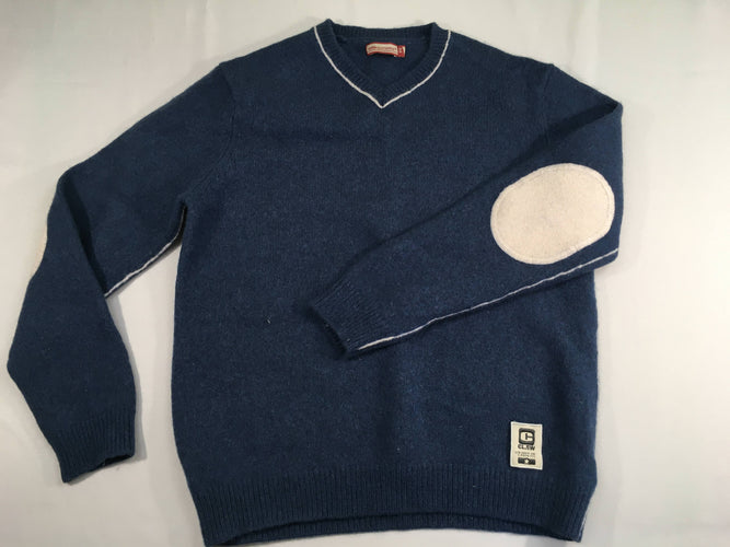 Pull bleu col V 100% Laine légèrement feutré, moins cher chez Petit Kiwi