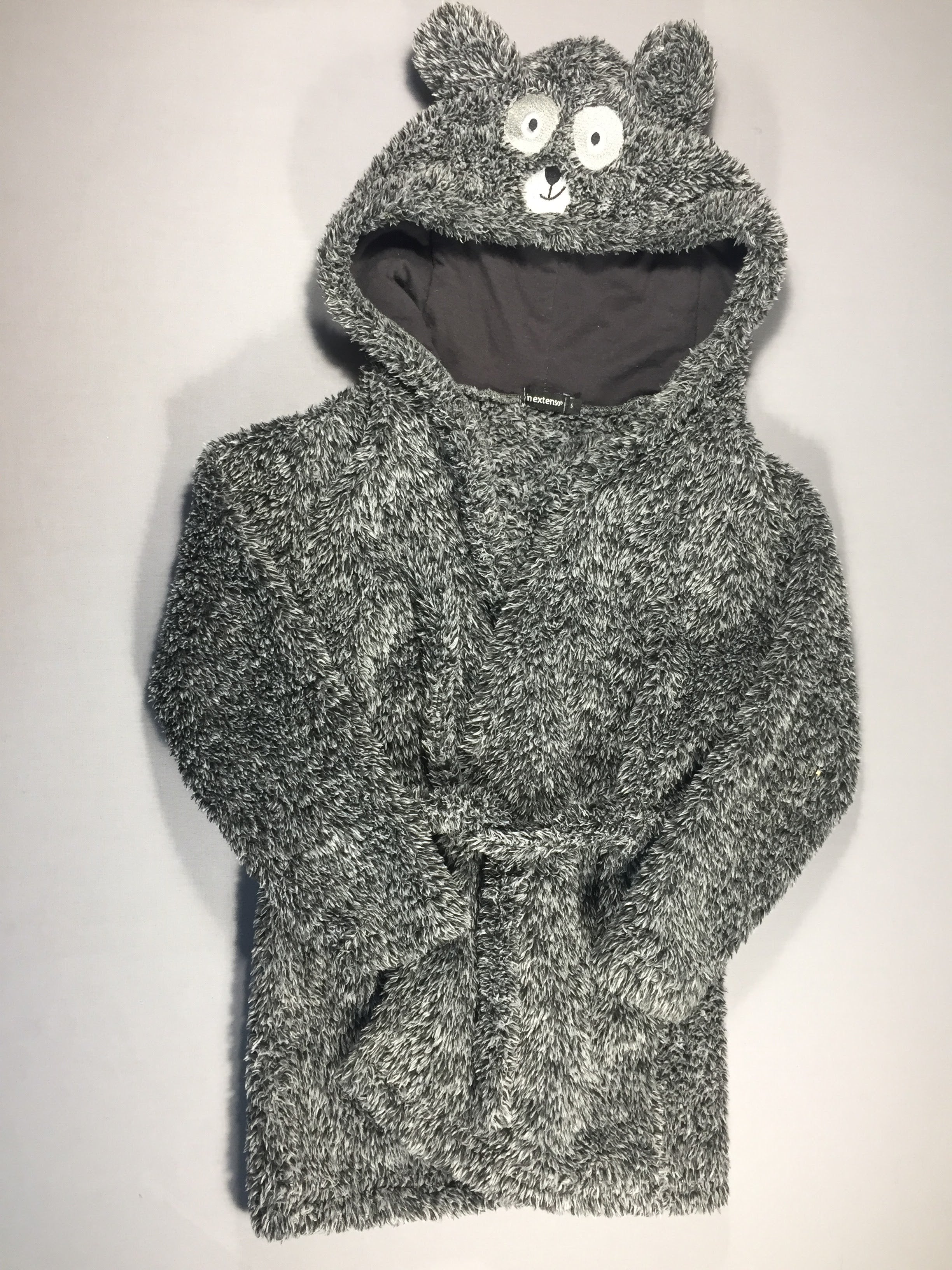 Peignoir gris moucheté à capuche ourson