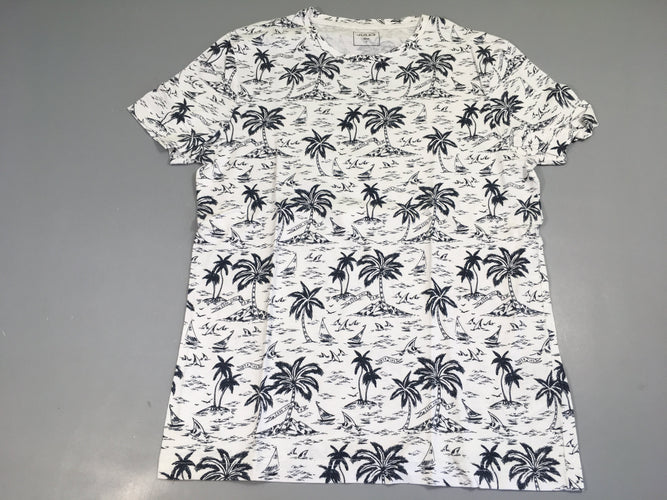 T-shirt m.c blanc palmiers bleus, moins cher chez Petit Kiwi
