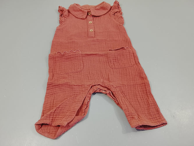 Combinaison en gaz de coton  vieux rose, moins cher chez Petit Kiwi