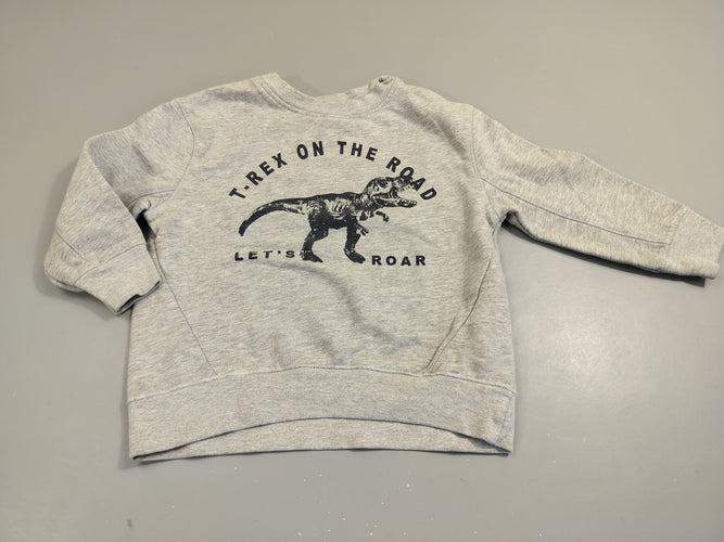 Sweat ml  gris flammé, dinosaure "T-rex ...", un peu bouloché, moins cher chez Petit Kiwi
