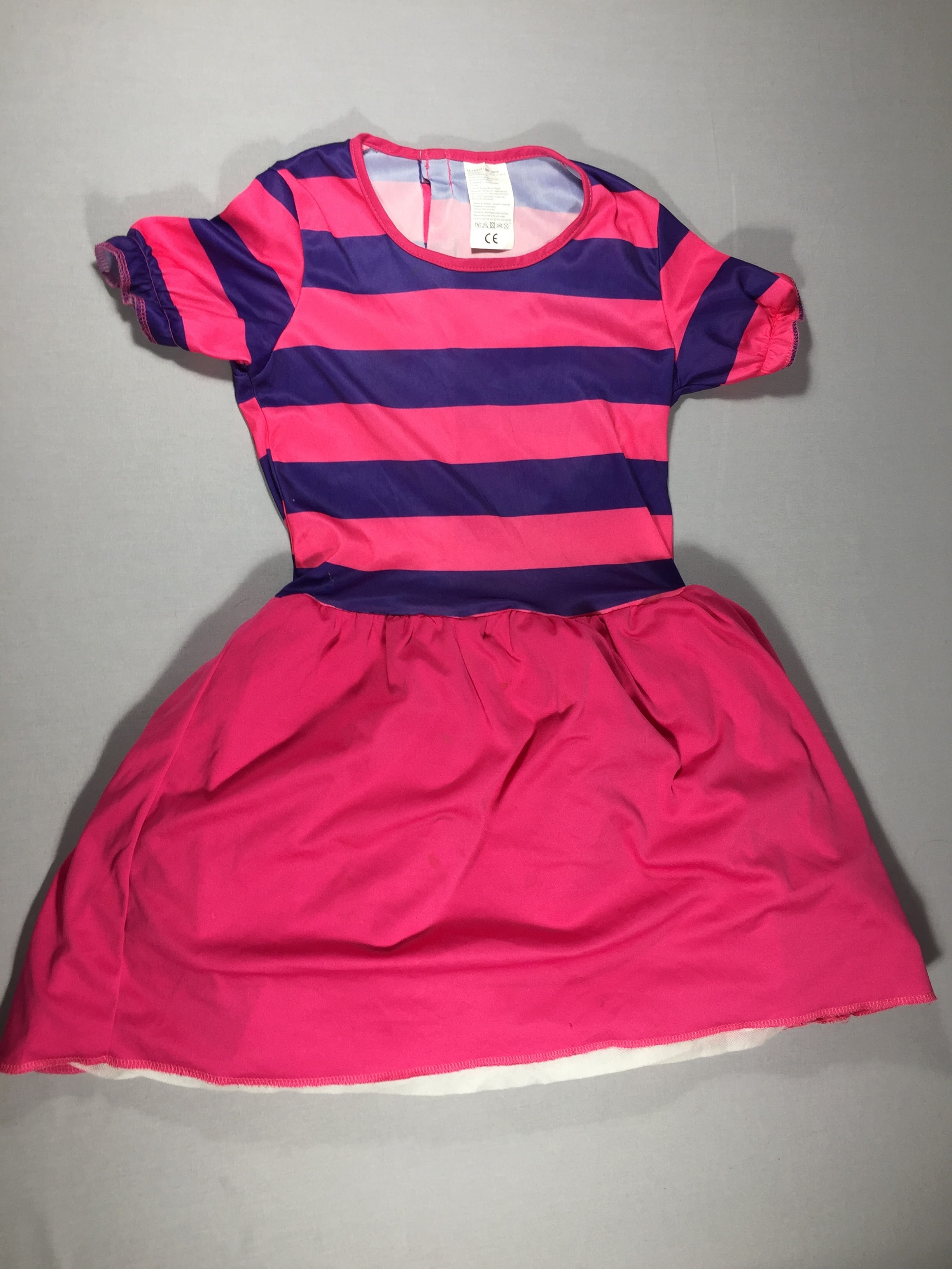 Déguisement - Robe rose lignée mauve + queue (traces d'utilisation et petites taches) 11-14a