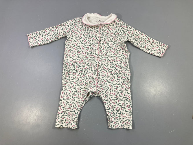 Combinaison jersey blanc fleurie rose/vert col, moins cher chez Petit Kiwi