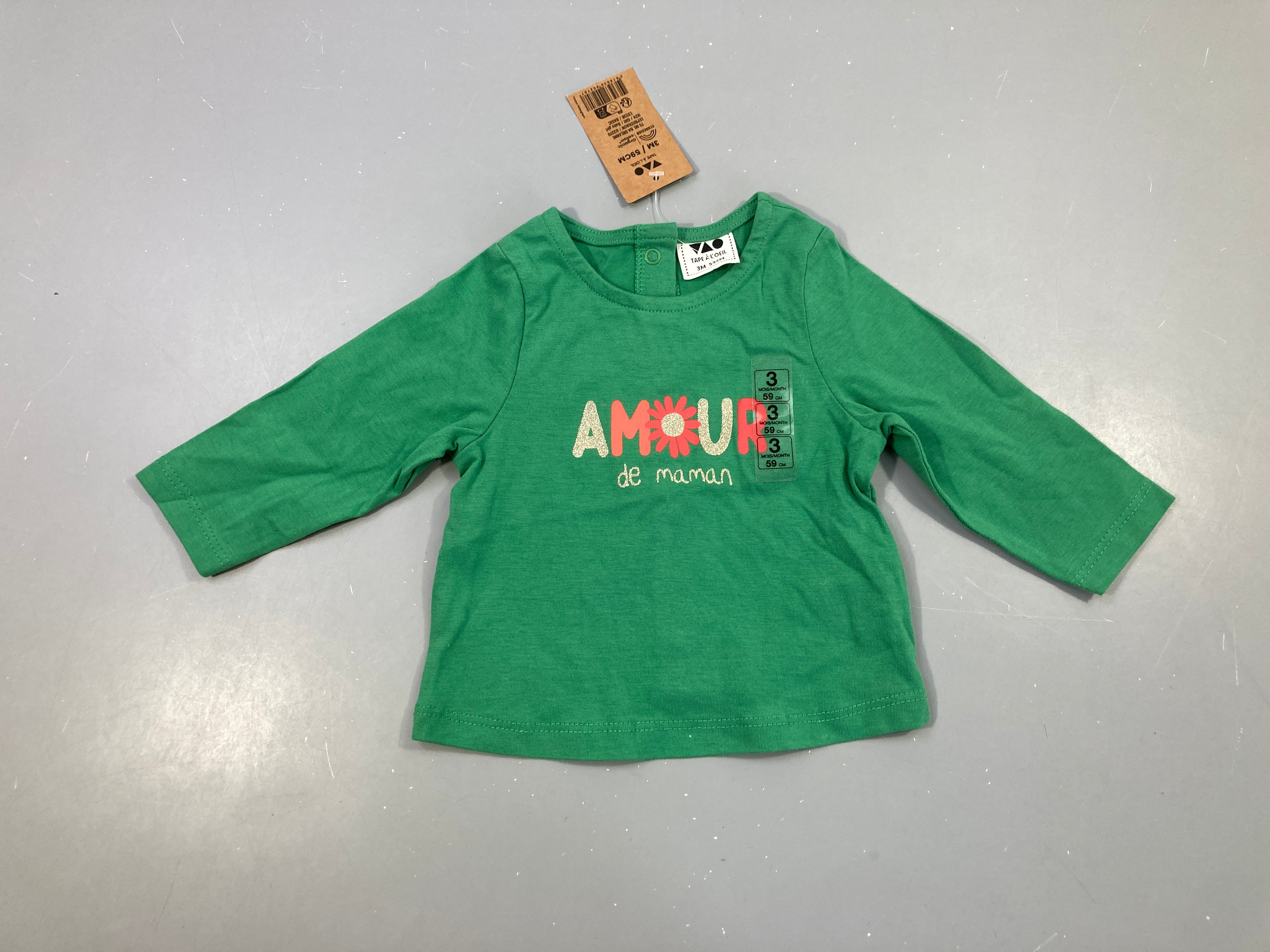 NEUF T-shirt m.l vert amour de maman
