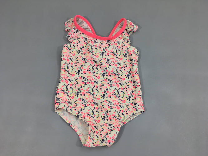 Maillot blanc fleuri froufrous, moins cher chez Petit Kiwi