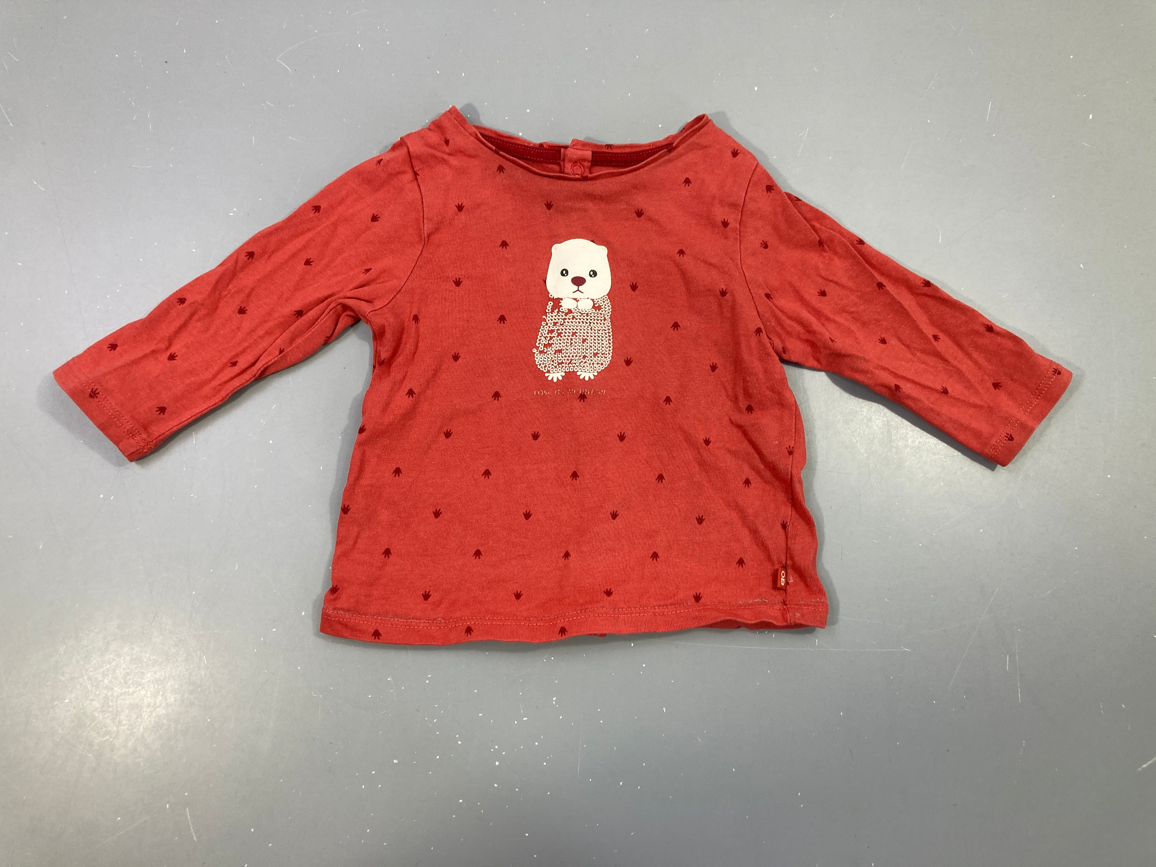 T-shirt m.l rouge loutre, flocage un peu abimé