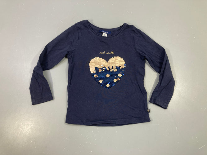 T-shirt m.l bleu foncé coeur sequins réversibles, moins cher chez Petit Kiwi