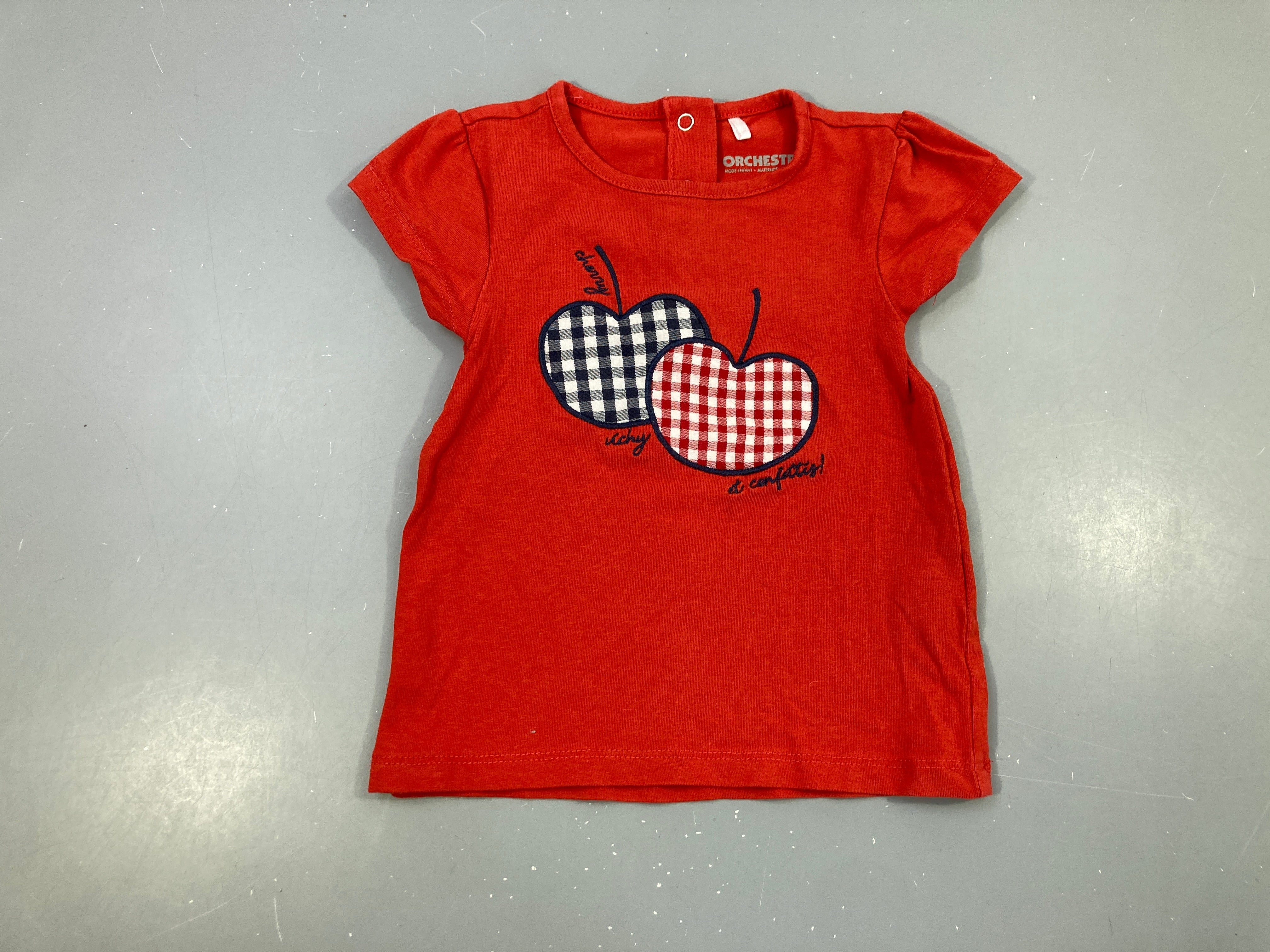 T-shirt m.c rouge pommes carreaux