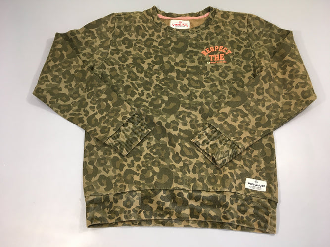 Sweat kaki motif léopard respect, légèrement bouloché, moins cher chez Petit Kiwi