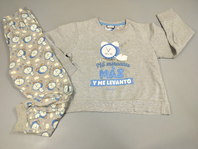 Pyjama 2pcs jersey gris  flammé, horloges "Mil minutitos", petit trou dans la manche, moins cher chez Petit Kiwi