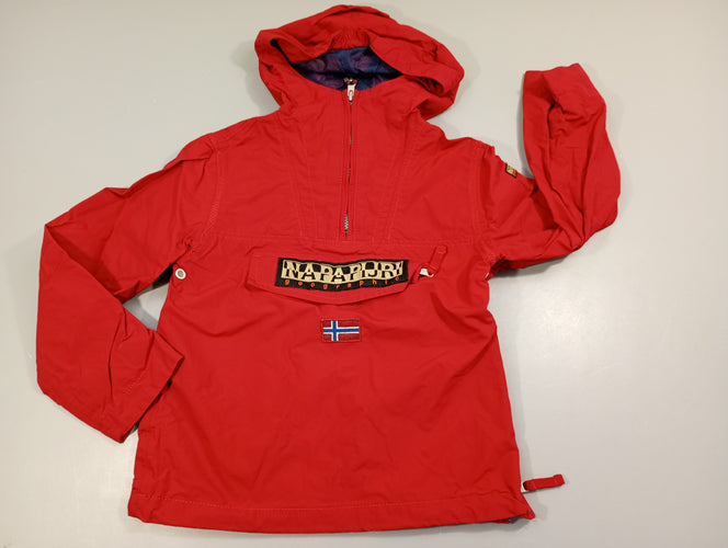 Veste style coupe- vent à capuche rouge "Napapijri geographic", zip sur le côté, moins cher chez Petit Kiwi