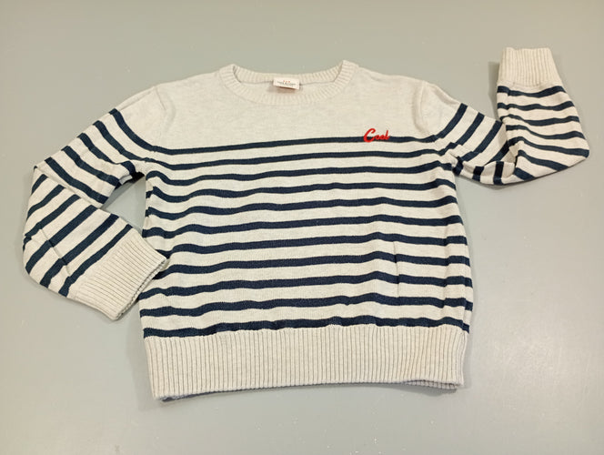 Pull gris clair chiné rayé bleu marine "cool", moins cher chez Petit Kiwi