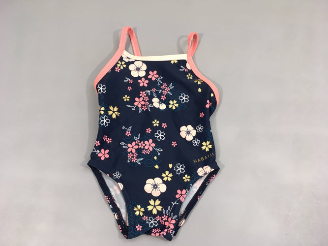 Maillot bleu foncé fleuri, moins cher chez Petit Kiwi