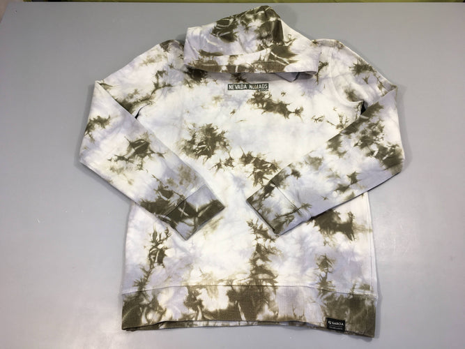 Sweat gris/kaki effet tie&dye à capuche, légèrement bouloché, moins cher chez Petit Kiwi