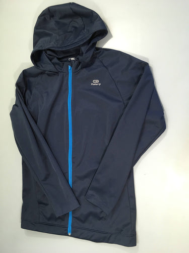 Veste de sport zippée bleu foncé à capuche Kalenji, moins cher chez Petit Kiwi