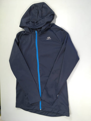 Veste de sport zippée bleu foncé à capuche Kalenji, moins cher chez Petit Kiwi