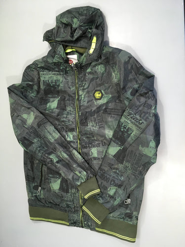 Veste zippée vert foncé photos écritures à capuche, moins cher chez Petit Kiwi