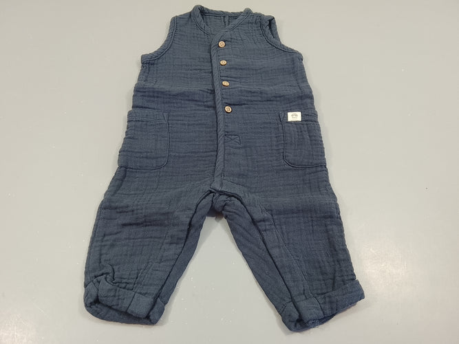 Combinaison en gaz de coton  bleu marine, moins cher chez Petit Kiwi