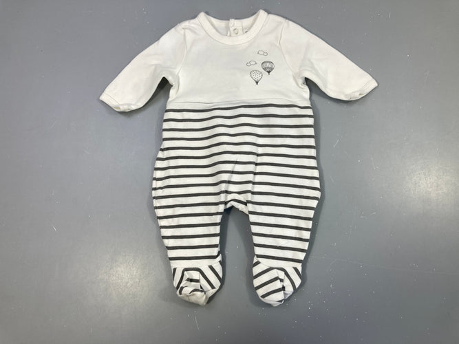 Pyjama jersey blanc rayé gris bas mongolfières, moins cher chez Petit Kiwi