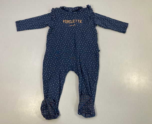 Pyjama jersey bleu foncé pois blancs Pipelette, moins cher chez Petit Kiwi