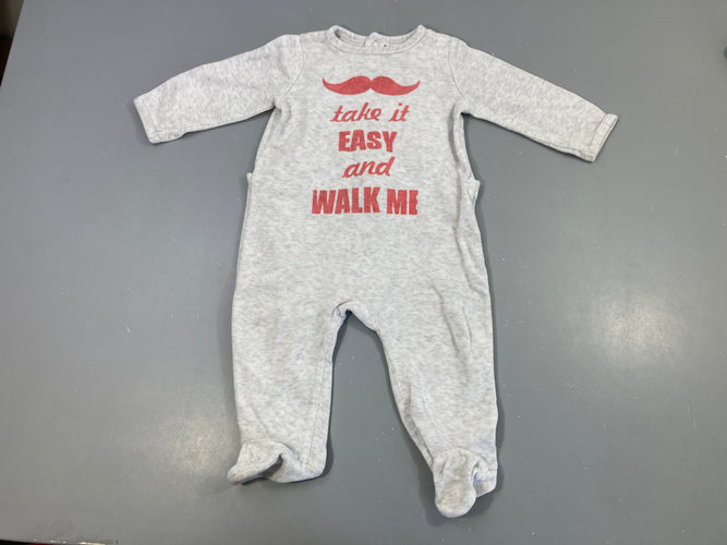 Pyjama velours gris Easy moustache, moins cher chez Petit Kiwi