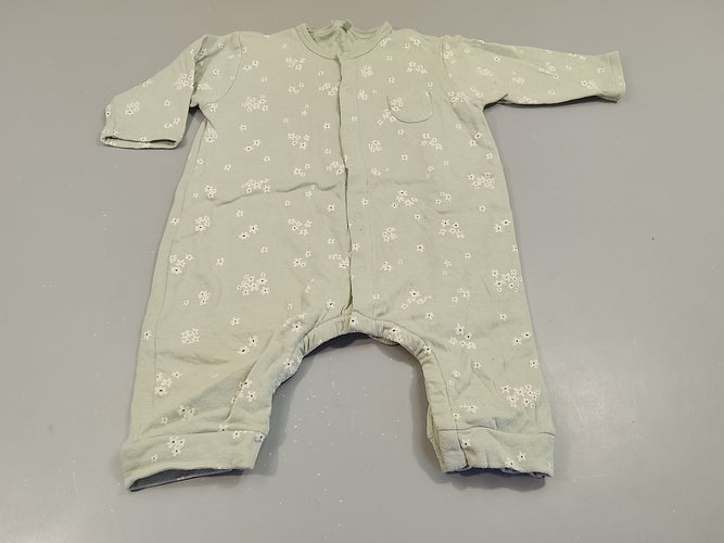 Combinaison  jersey vert clair à fleurs blanches, moins cher chez Petit Kiwi