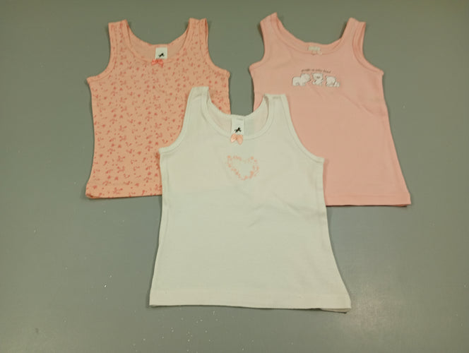 Lot de 3 chemisettes à bretelles 1blanc coeur fleurs roses/1rose, 3 oursons/ 1 rose à fleurs, moins cher chez Petit Kiwi