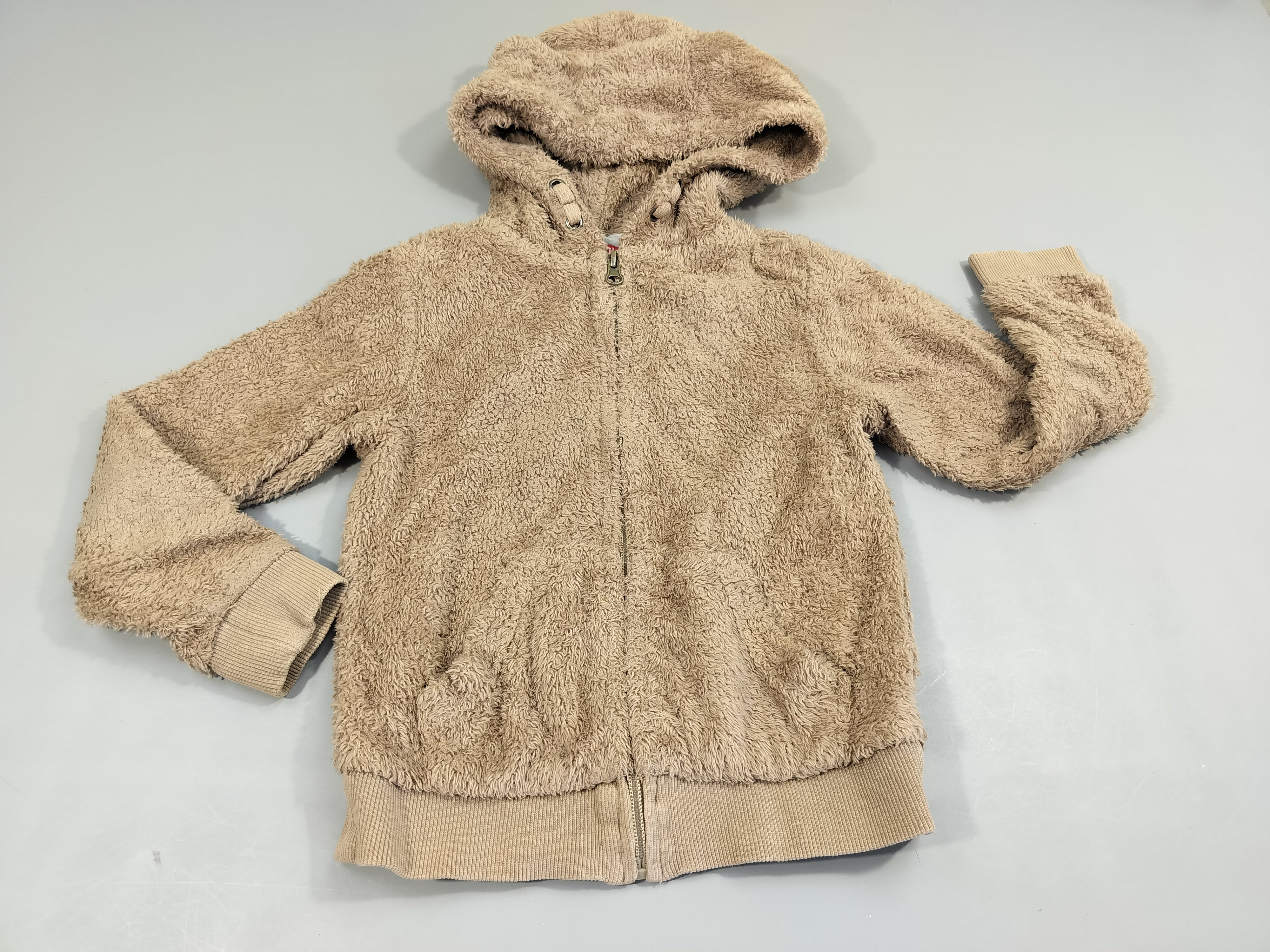 Gilet zippé à capuche en peluche brun