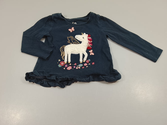 T-shirt m.l bleu marine licorne ,pelage texturé blanc, moins cher chez Petit Kiwi