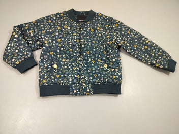 Veste matelassée mi-saison bleu marine à fleurs