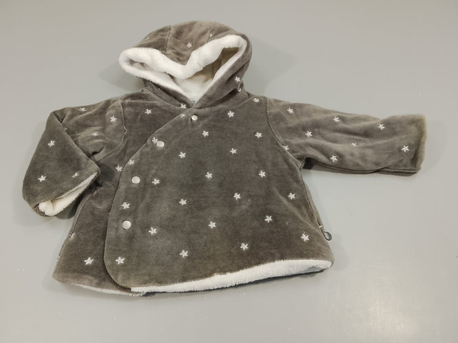 Gilet veste  en velours gris , étoiles argentées (bout des manches légèrement jauni), moins cher chez Petit Kiwi