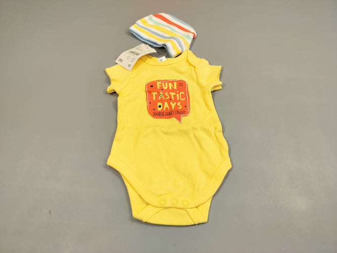 Body m.c jaune + bonnet, moins cher chez Petit Kiwi