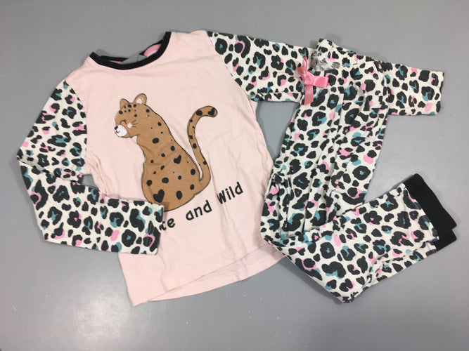 Pyjama 2pcs jersey rose pâle félin, moins cher chez Petit Kiwi