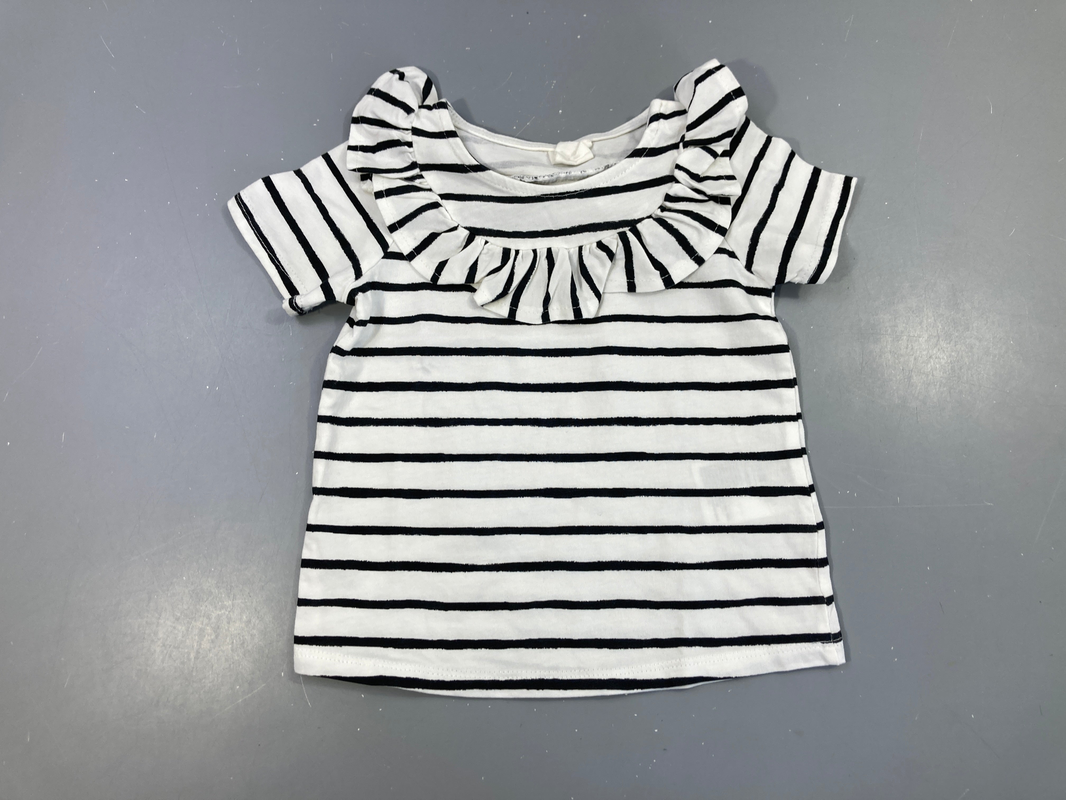 T-shirt m.c blanc rayé bleu marine froufrou