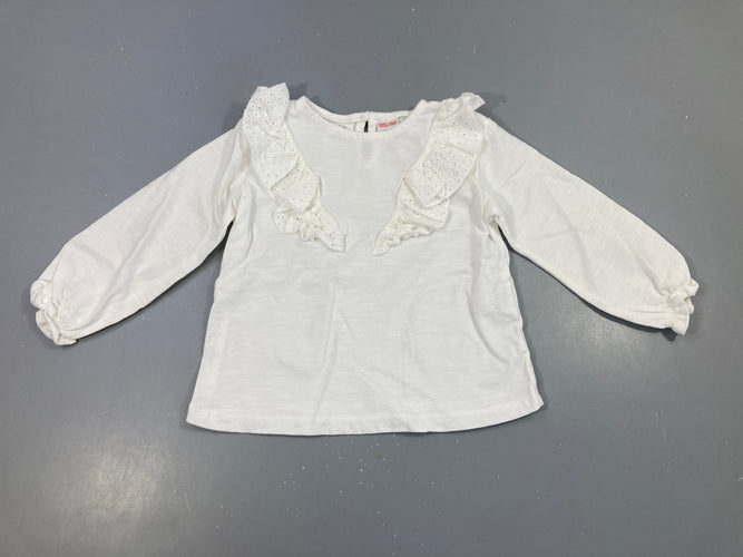 T-shirt m.l blanc flammé froufrou dentelle ajourée, moins cher chez Petit Kiwi