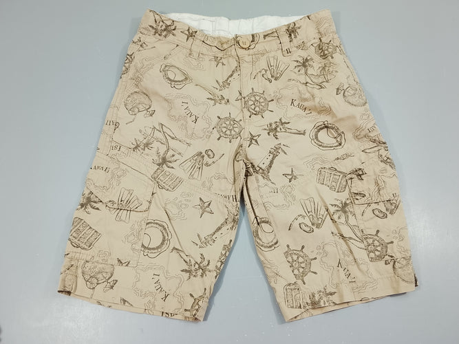 Bermuda beige imprimés chasse aux trésors, moins cher chez Petit Kiwi